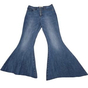 Free People We‎ The Free Irreplaceable Exposed Button Fly Flare Jeans Blue US 31